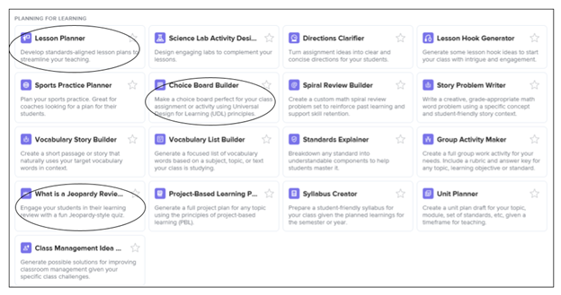 Teacher Tools Planning for Learning